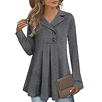 Gaharu Women's Swing Tunic Notch Collar Ladies Button Sweatshirt Long Sleeve Pullover Shirt Tops