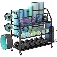 Yoga Mat Storage Rack, Home Gym Workout Accessories Organizer, Sporting Goods Storage with Baskets and Hooks, Yoga Mats, Dumbbell, Resistant Band, and other Workout Equipment Holder