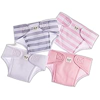 JC Toys Baby Doll Washable and Reusable Eco Diapers 4 Pack Fits Dolls 14 to 18 inch in Pink/White/Grey