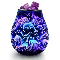 Dolphin Oil Burner 3D Glass Electric Wax Warmer Wax Burner for Scented Wax with 7 Colorful Changing Fragrance Warmer Ideal Gift for Home Wedding Festival Present…