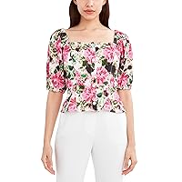BCBGMAXAZRIA Women's Fitted 3/4 Poof Sleeve Front Button Top