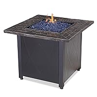 Endless Summer 30 Inch Square 30,000 BTU Outdoor Propane Gas Patio Fire Table with Blue Fire Glass and Protective Cover