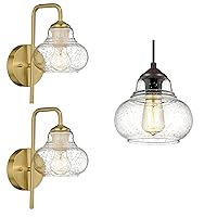 ELYONA Modern Wall Sconces Set of 2 with Hand Blown Bubble Glass Shade &Pendant Light with Handblown Industrial Seeded Glass Shade for Farmhouse Dining Room Bar Bedroom Living Room