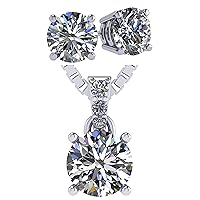 Central Diamond Center Pure Brilliance 4 Prong 2.00ctw Stud Earrings & 2.00ct Solitaire Necklace Jewelry Set (W)