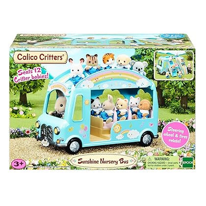 Calico Critters Sunshine Nursery Bus for Dolls, Toy Vehicle seats up to 12 collectible figures , Blue