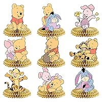 9Pcs Winnie Honeycomb Centerpieces for The Pooh Birthday Decorations Winnie Baby Shower Decorations Table Party Supplies