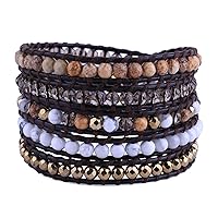 KELITCH Turquoise 5 Wraps Bracelets Natural Stone Beads Bracelets Handmade Leather Bangle Jewellery