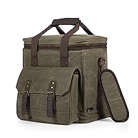 LEGACY - a Picnic Time Brand - Weekender Distressed Waxed Canvas 6 Bottle Insulated Wine Bag, Soft Cooler Wine Tote Bag, Wine Picnic Bag, (Khaki Green)
