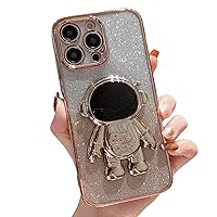 Gradient Plating Astronaut Stand Phone Case with Glitter Paper, Astronaut Hidden Stand, Cute Cartoon for iPhone 15 14 13 12 11 Pro Max Plus XS XR 7 8 SE Phone Case (Gold,iPhone 11 Pro)