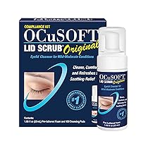 OCuSOFT Lid Scrub Original Compliance Kit - Instant Foaming Eyelid Scrub & Lint-Free Wipes - Daily Eyelid Kit to Remove Oil, Dust, Pollen & Eye Makeup - 1.68 fl oz & 100 Dry Pads