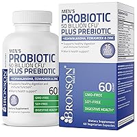 Bronson Men's Probiotic 50 Billion CFU Plus Prebiotic with Ashwagandha, Fenugreek & Zinc, Supports Healthy Digestion & Immune Function Non-GMO, 60 Vegetarian Capsules
