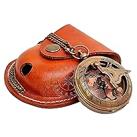 Handmade Brass Sundial Compass Marine Pocket Compass & Sun Clock – Steam Punk Accessory - Nautical Gift - Sundial Watch with Antique Leather Case