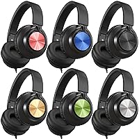 AILIHEN Headphones Wired 6-Pack Bulk for School, Over-Ear Headsets with Microphone for Kids Students, Teens, Classroom, Library, Chromebook, Laptop, Adjustable, Foldable, 3.5mm Jack - (Multicolor)