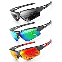 Polarized Sports Sunglasses Cycling Sun Glasses for Men Women with 5  Interchangeable Lenes for Running Baseball Golf Driving