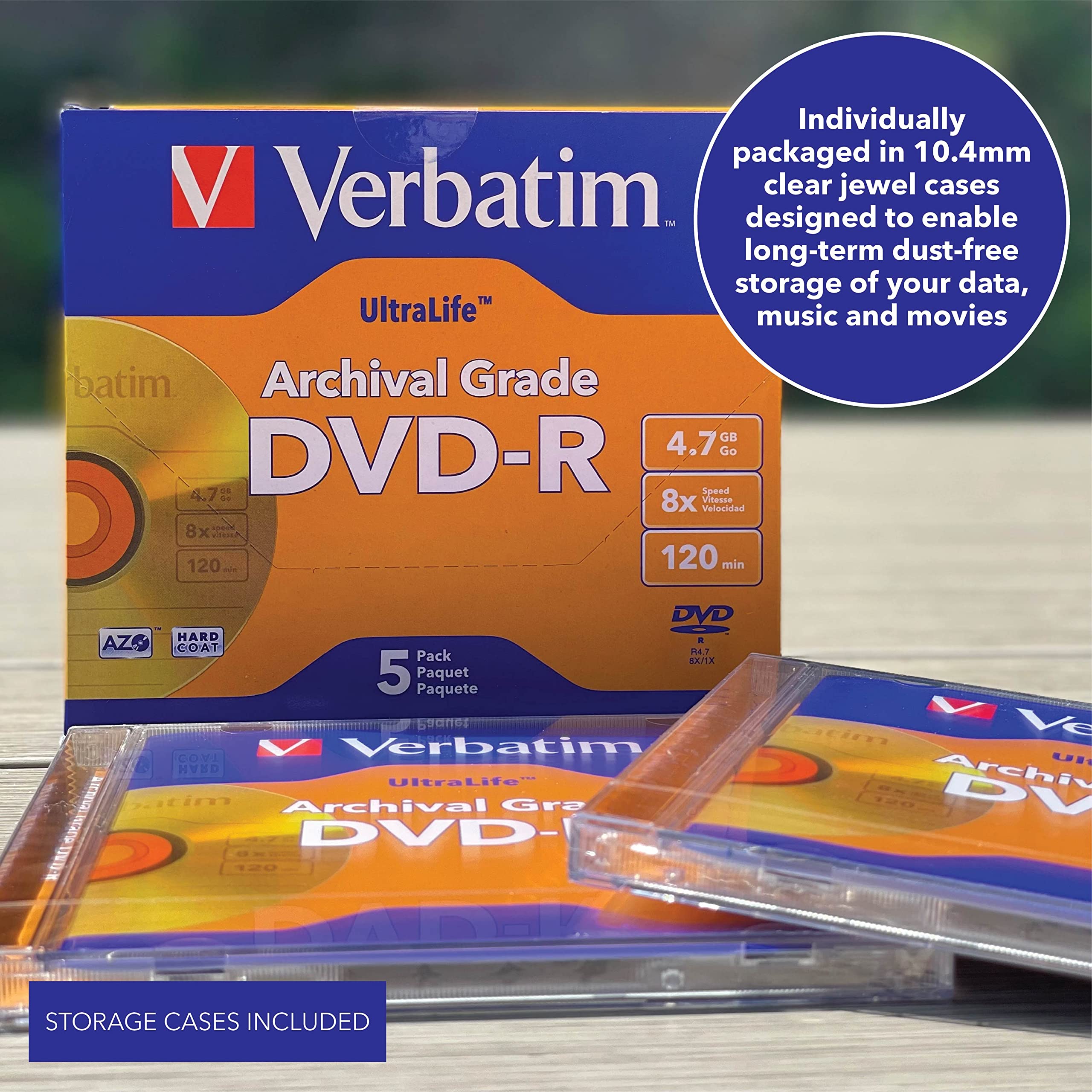 Verbatim DVD-R 4.7GB 8X UltraLife Gold Archival Grade - Branded Surface & Hard Coat - 5pk Jewel Case - 96320
