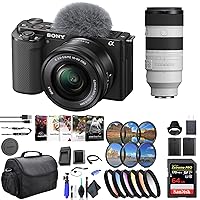 Sony ZV-E10 Mirrorless Camera with 16-50mm Lens Black ILCZV-E10L/B, Sony FE 70-200mm Lens, 64GB Memory Card, Filter Kit, Color Filter Kit, Lens Hood, External Charger, and More