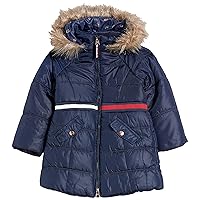 Tommy Hilfiger Girls' Long Length Puffer Jacket, Waterproof with Polar Fleece Lining & Faux Fur Hood