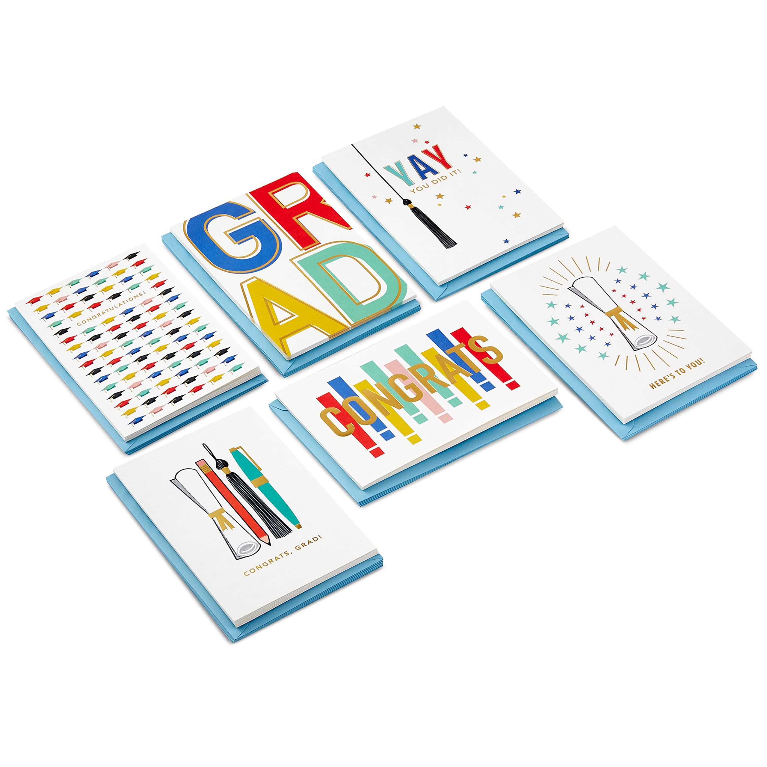 Hallmark Graduation Cards Assortment, Colorful Congrats (36 Cards and Envelopes, 6 Designs)