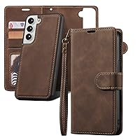 QLTYPRI Case for Samsung Galaxy S24, 2 in 1 Detachable Wallet Case PU Leather with [Card Slots] [Kickstand][Wrist Strap][Magnetic Closure] Shockproof Flip Cover for Samsung Galaxy S24 - Coffee