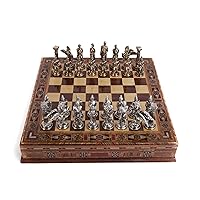 Medium Mythologic Pegasus Metal Chess Set for Adults,Handmade Pieces and Natural Solid Wooden Chess Board with Storage Inside King 3.35inc
