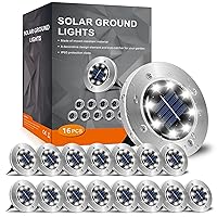 INCX Solar Ground Lights,16 Packs 8 LED Garden Solar Powered Disk Lights Waterproof In-Ground Outdoor Landscape Lighting for Patio Pathway Lawn Yard Deck Driveway Walkway, Cold White