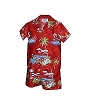 Pacific Legend Boys Santa's Xmas Hawaiian Vacation 2pc Set Red 1T for 1yr Old