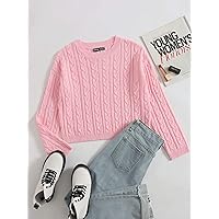 Sweaters for Women Drop Shoulder Cable Knit Sweater (Color : Baby Pink, Size : Large)