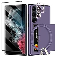 SAMONPOW for Samsung Galaxy S22 Ultra Case with Screen Protector + Camera Cover + Lanyard [5 in 1] Samsung Galaxy S22 Ultra Phone Case Wallet Card Holder Shockproof Phone Case for Samsung S22 Ultra