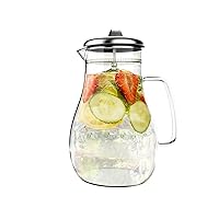 Glass Pitcher-64oz. Carafe with Stainless Steel Filter Lid- Heat Resistant to 300F-For Water, Coffee, Tea, Punch, Lemonade and More by Classic Cuisine