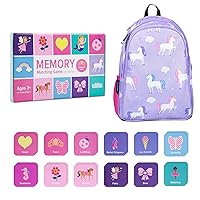 Wildkin 15-inch Backpack and Enchanted Memory Matching Game (36 pc) Bundle: Boost Memory Educational Card, and Comfortable Kids Backpack (Unicorn)
