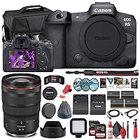 Canon EOS R5 Mirrorless Digital Camera (Body Only) (4147C002) + Canon RF 24-70mm Lens + 2 x 64GB Memory Card + Case + Corel Software + 3x LPE6 Battery + External Charger + Card Reader + More (Renewed)