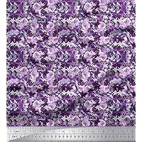 Soimoi Polyester Crepe Fabric Bow & Denmark Rose Flower Print Fabric by The Yard 42 Inch Wide
