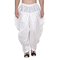 Men's Indian Traditional Festive Silk Blend Patiala Salwar White