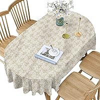 Damask Polyester Oval Tablecloth,Ornamental Squares Lines Pattern Printed Washable Indoor Outdoor Table Cloth,60x120 Inch Oval,for Kitchen Dinning Tabletop Decoration