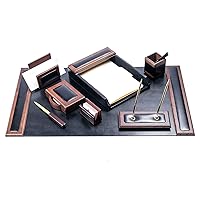 Dacasso Wood Set Luxury Leather Pad & Desk Organization Essentials, 8 Piece, Walnut & Black
