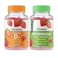 Lifeable Vitamin D 5000 IU + Moringa Leaf, Gummies Bundle - Great Tasting, Vitamin Supplement, Gluten Free, GMO Free, Chewable Gummy