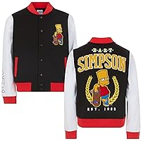 The Simpsons Boys' Bart French Terry Button Up Varsity Bomber Jacket Little Big Kid