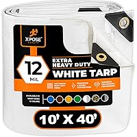 Heavy Duty White Poly Tarp 10' X 40' - Multipurpose Protective Cover - Durable, Waterproof, Weather Proof, Rip and Tear Resistant - Extra Thick 12 Mil Polyethylene - by Xpose Safety