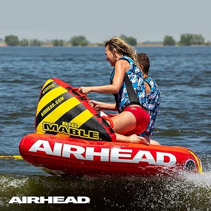 Airhead Big Mable Towable 1-2 Rider Tube for Boating and Water Sports, Heavy Duty Full Nylon Cover with Zipper, EVA Foam Pads, Patented Speed Safety Valve for Inflating & Deflating, Dual Tow Points