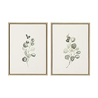Sylvie Eucalyptus Framed Linen Textured Canvas Wall Art Set by Maja Mitrovic of Makes My Day Happy, 18x24 Natural, Sophisticated Botanical Art for Wall