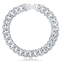 DECADENCE Sterling Silver Rhodium 12mm Pave Cuban 8.5