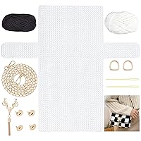 CHGCRAFT 1 Set DIY Knitting Crochet Bags Kit Mesh Plastic Canvas Sheets Ribbon Set for DIY Craft Shoulder Bags Accessories Tool with Knitting Needle