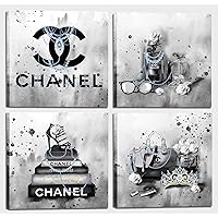 Meetdeceny Fashion Wall-Art For Bedroom Women - Black And White Bathroom Decor Wall Art - Fashion Book Stack Grey Painting Canvas Artwork Size 10