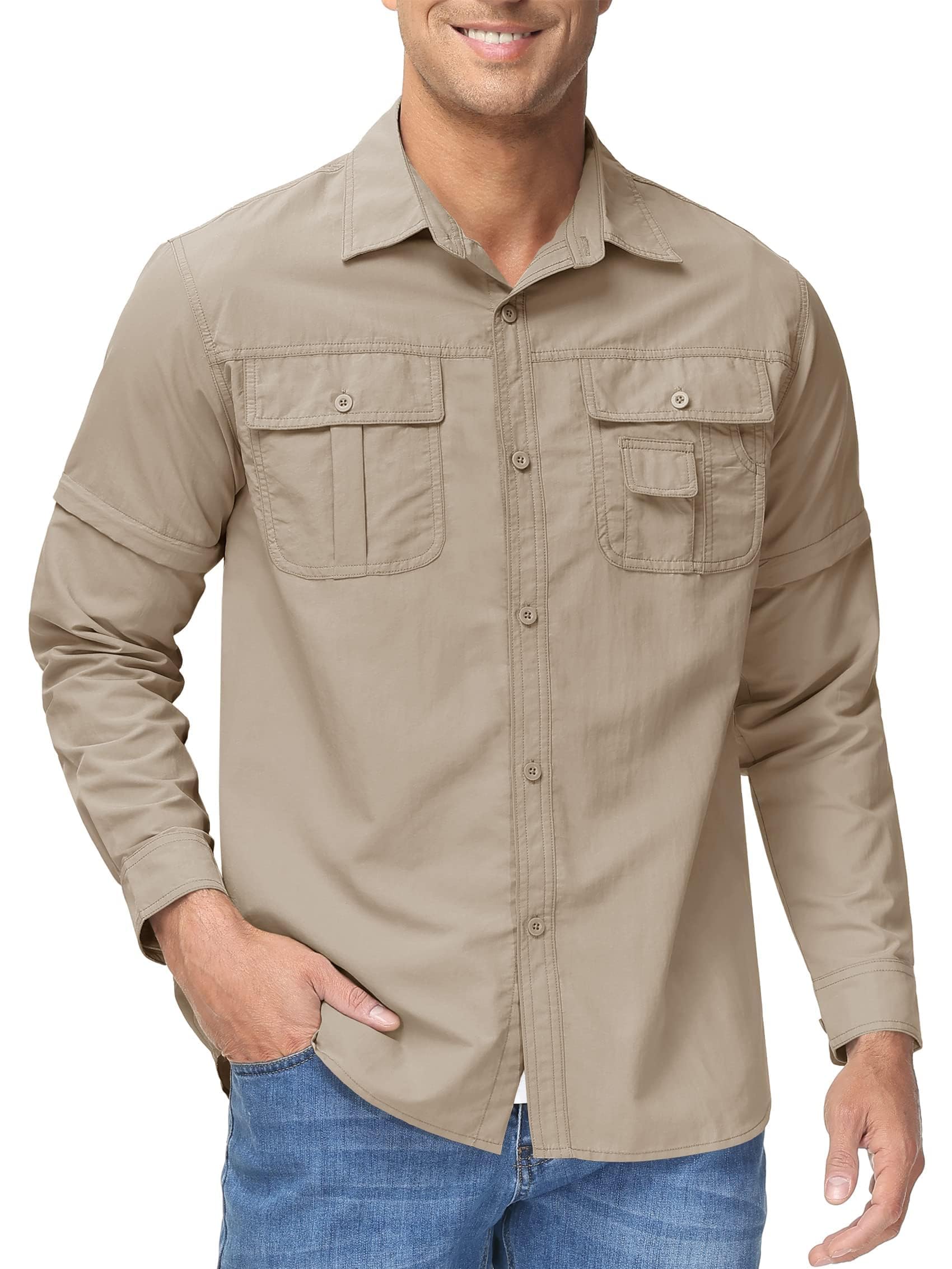 TACVASEN Men's Breathable Quick Dry UV Protection Solid Convertible Long Sleeve Shirt