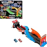 Disney and Pixar Cars Glow Racers Track Set, Launch & Criss-Cross Playset with 2 Toy Race Cars, 2 Modes, Glow-in-the-Dark