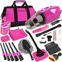 Car Vacuum Detailing Kit, Interior Car Cleaning Kit with High Power Handheld Vacuum and 7Pcs Detailing Brush Set, Well-Designed Women's Pink Car Accessories Bag
