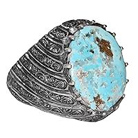 Sterling Silver Mens Ring, Natural Arizona Turquoise Gemstone, 10 Carat, FREE EXPRESS SHIPPING