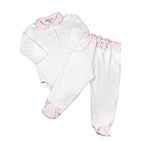 Baby Girls' Pink White Crochet Collar Bodysuit & Pant Set - 100% Pima Cotton