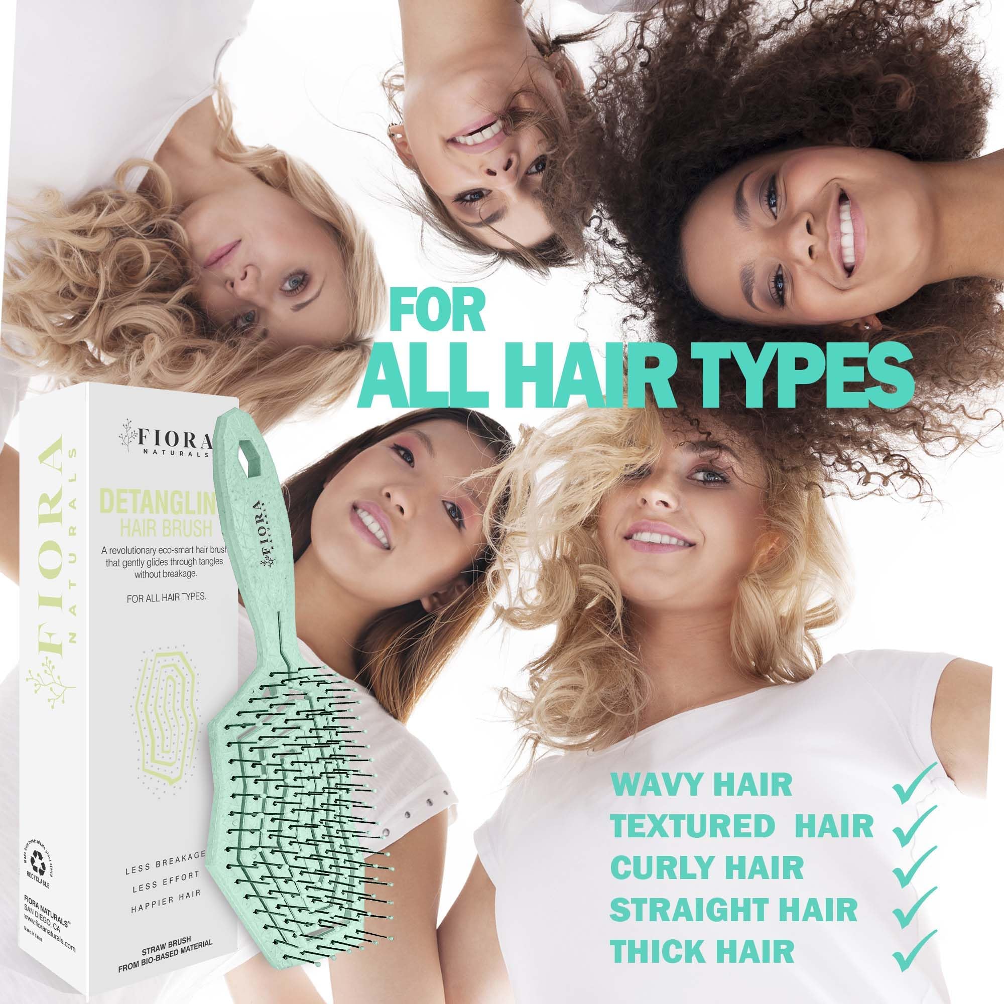 Fiora Naturals Hair Detangling Brush -100% Bio-Friendly Detangler hair brush w/Ultra-soft Bristles- Glide Through Tangles with Ease, (Green & Pink)