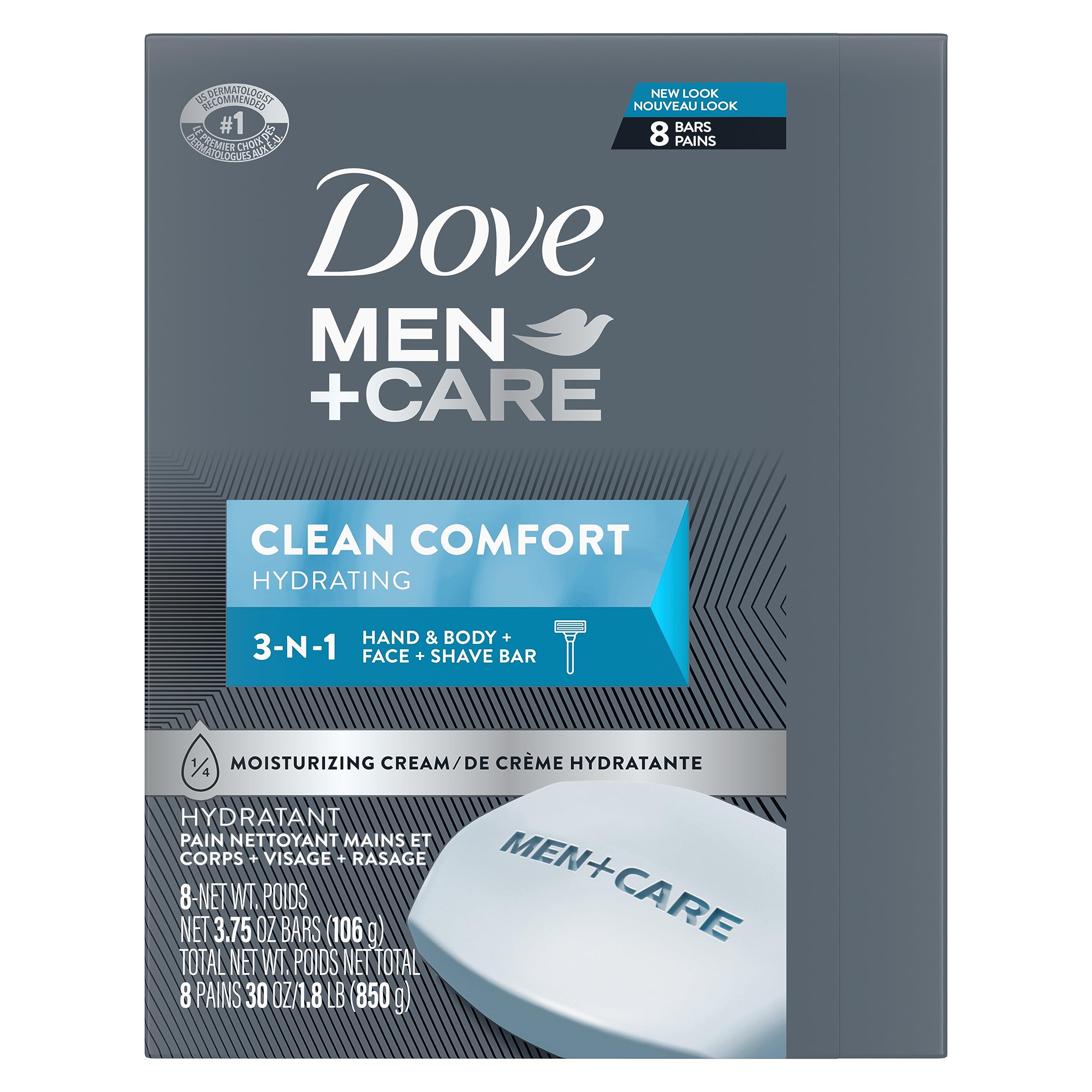 Dove MEN+CARE Body and Face Bar 8 Bars To Clean and Hydrate Skin Body and Facial Cleanser More Moisturizing Than Bar Soap 3.75 oz